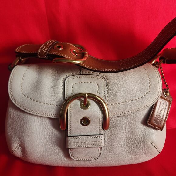 Coach Handbags - NEW Vintage Coach Hampton Soho White Cream Ivory Pebbled Leather Gold Y2K *READ*